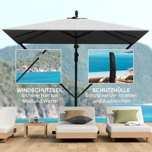 Parasol Déporté 260 Cm, Uv 50+, Résistant à L'eau, Manivelle, Protection Contre Le Vent, Gris