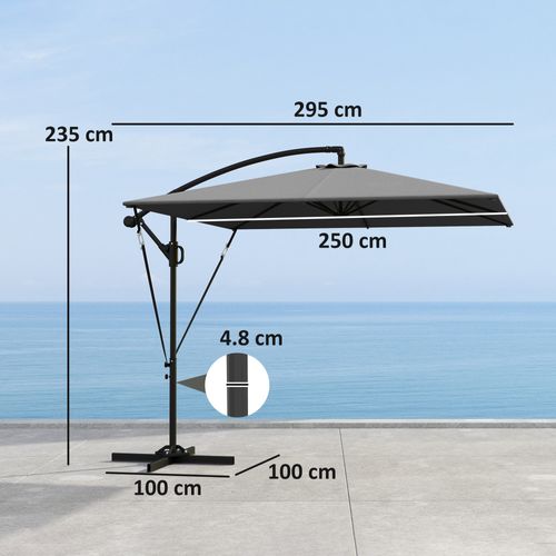 Parasol Déporté 260 Cm, Uv 50+, Résistant à L'eau, Manivelle, Protection Contre Le Vent, Gris