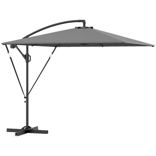 Parasol Déporté 260 Cm, Uv 50+, Résistant à L'eau, Manivelle, Protection Contre Le Vent, Gris