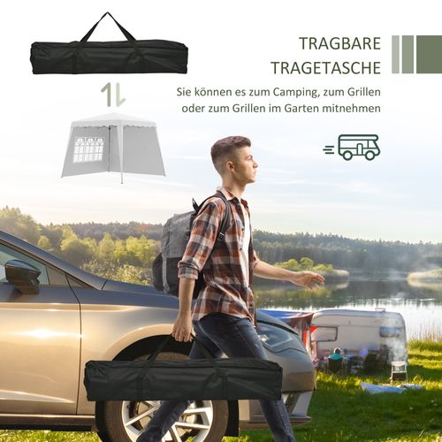 Pavillon Pliable 2,4x2,4m Avec Paroi, Protection Uv, Avec Sac De Transport, ,blanc