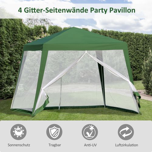 Pavillon 3x3m Avec Moustiquaire, Métal Et Polyester, Parfait Pour Les Fêtes En Extérieur, ,vert