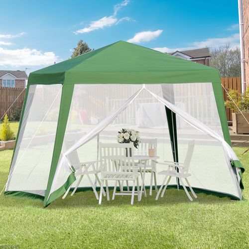 Pavillon 3x3m Avec Moustiquaire, Métal Et Polyester, Parfait Pour Les Fêtes En Extérieur, ,vert