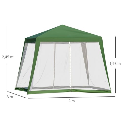 Pavillon 3x3m Avec Moustiquaire, Métal Et Polyester, Parfait Pour Les Fêtes En Extérieur, ,vert