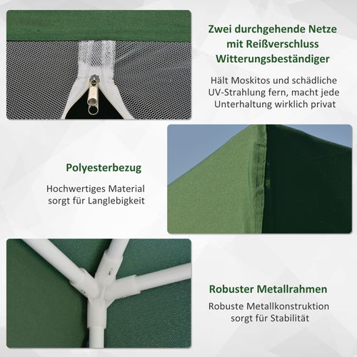 Pavillon 3x3m Avec Moustiquaire, Métal Et Polyester, Parfait Pour Les Fêtes En Extérieur, ,vert