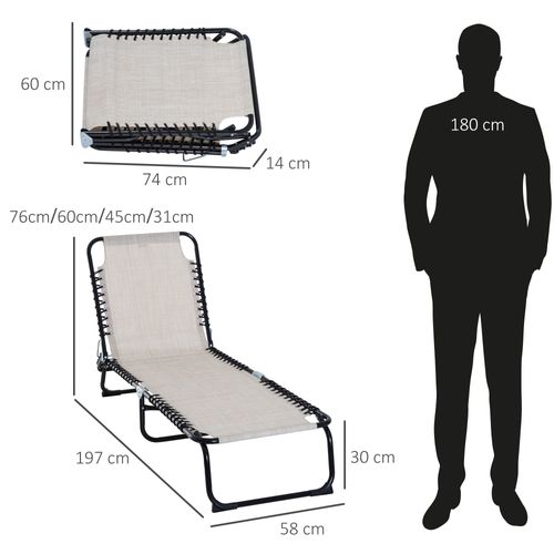 Transat Pliante En Acier Mesh 4 Positions Réglables, Beige