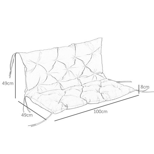 Coussin Banc 3 Places 100x98x8 Cm, Avec Liens, Pour Extérieur/intérieur, Noir