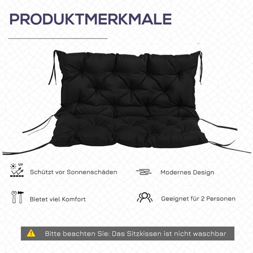 Coussin Banc 3 Places 100x98x8 Cm, Avec Liens, Pour Extérieur/intérieur, Noir