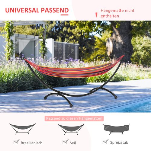 Cadre De Hamac En Acier Noir 300 X 90 X 100 Cm Avec Système De Traction, Pour Jardin Et Plage