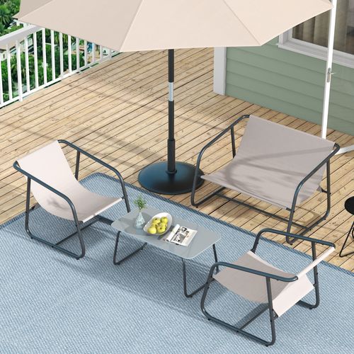 Ensemble Jardin 4 Pièces, 2 Fauteuils + Banc 2 Places + Table En Verre, Crème, Terrasse Balcon