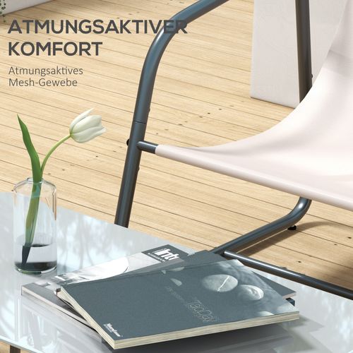 Ensemble Jardin 4 Pièces, 2 Fauteuils + Banc 2 Places + Table En Verre, Crème, Terrasse Balcon