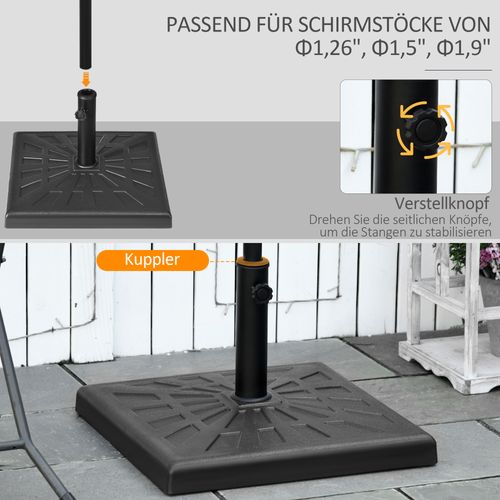 Support Parasol 19 Kg En Résine 51x51x32 Cm, Pour Ø32/38/48 Mm, Stable, Noir