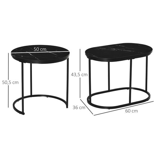 Tables Empilables 2 Pièces, Rondes/ovales, Mdf + Acier Noir, Ø50×50,5 cm, Max 30 kg