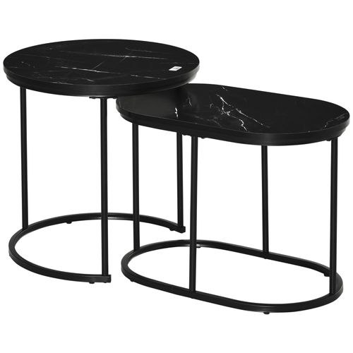 Tables Empilables 2 Pièces, Rondes/ovales, Mdf + Acier Noir, Ø50×50,5 cm, Max 30 kg