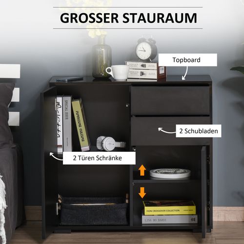 Buffet En Bois Avec 2 Tiroirs Et 2 Portes, Protection Anti-basculement, 117x36x74cm