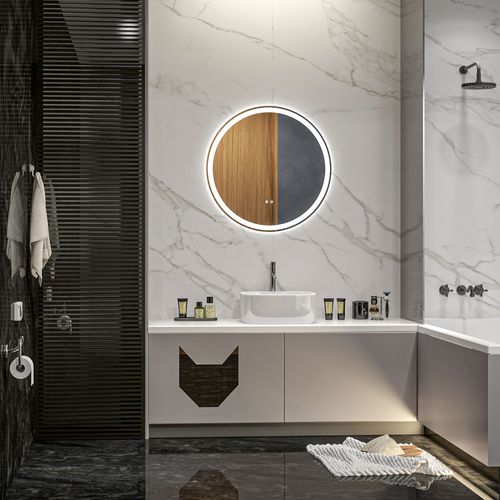 Miroir LED Ø60 Cm, Fonction Tactile, Mémoire, Anti-buée, Cadre En Aluminium