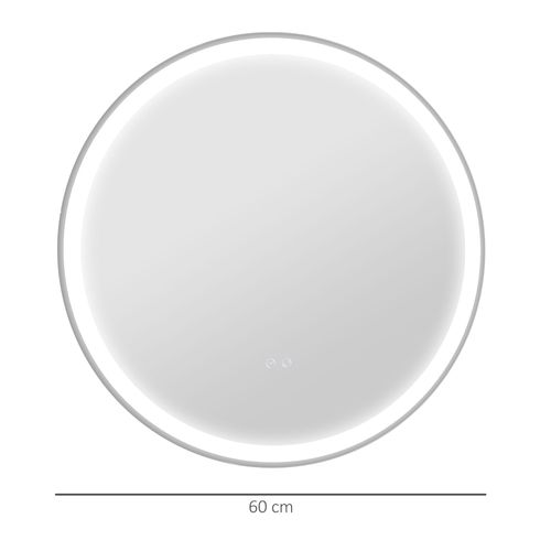 Miroir LED Ø60 Cm, Fonction Tactile, Mémoire, Anti-buée, Cadre En Aluminium
