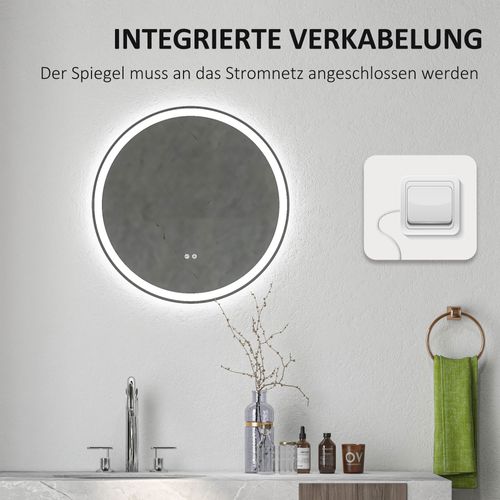 Miroir LED Ø60 Cm, Fonction Tactile, Mémoire, Anti-buée, Cadre En Aluminium