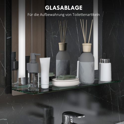 Miroir Avec Éclairage, 50 X 70 Cm, 3 Couleurs De Lumière, Ip44, Fonction Mémoire, Anti-buée