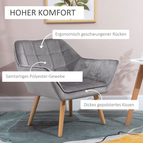 Fauteuil Relax En Velours, Polyester, Design Scandinave, Pieds Surélevés, Gris