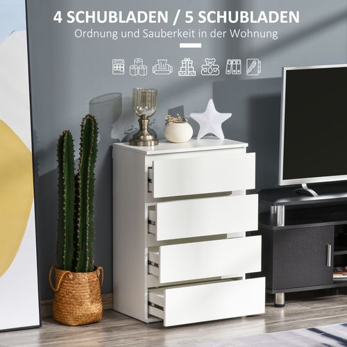 Commode En Bois Avec 4 Tiroirs, Meuble De Bureau Stable, Blanc, 55 X 33 X 80 Cm