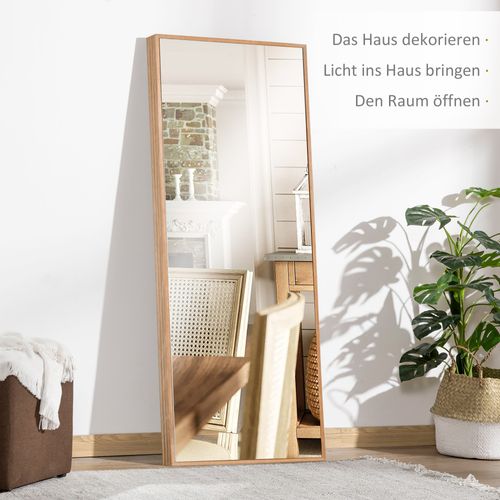 Miroir Mural 125x45cm En Bois Naturel Pour Hall Ou Chambre, Sans Couleur