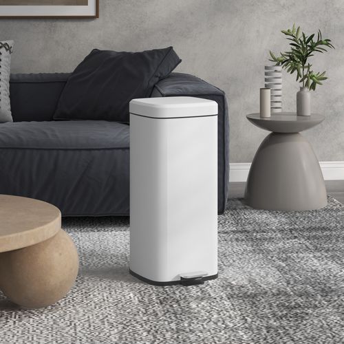 Poubelle 30l En Métal Avec Couvercle Et Pédale, Intérieur Amovible, Pour Salon Et Bureau