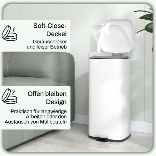 Poubelle 30l En Métal Avec Couvercle Et Pédale, Intérieur Amovible, Pour Salon Et Bureau