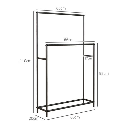 Porte-serviettes Freestanding En Métal Avec 2 Barres, 66 X 20 X 110 Cm, Noir