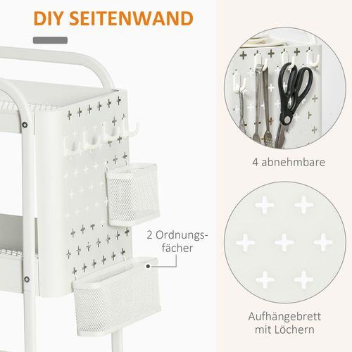 Chariot à Roulettes Avec Tiroirs, Étagères Pour Cuisine Et Bureau, Acier, Blanc, 51,5x32x75,6 Cm