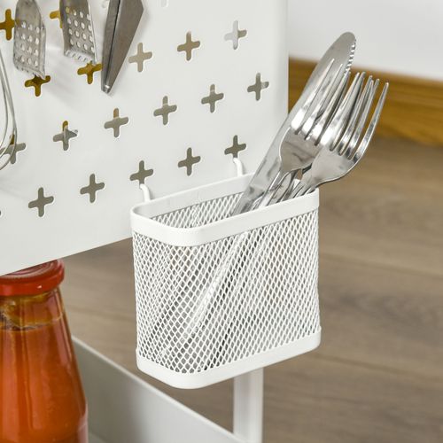 Chariot à Roulettes Avec Tiroirs, Étagères Pour Cuisine Et Bureau, Acier, Blanc, 51,5x32x75,6 Cm