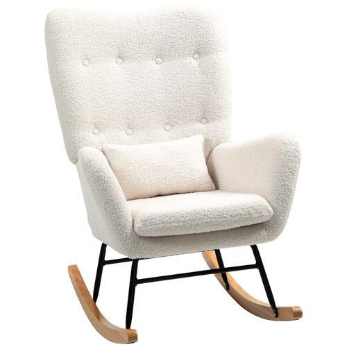 Fauteuil à Bascule, Tissu Peluche Avec Accoudoirs, Coussin Lombaire, Pour Salon, Crème