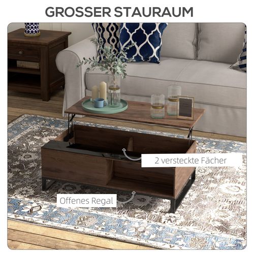 Table Basse Avec Plateau Relevable, 102×58×35,5 cm, Rangement, Acier Noyer/noir