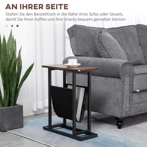 Table D’appoint Avec Pochette En Tissu Et Cadre Acier, Marron Foncé/noir, Salon/chambre