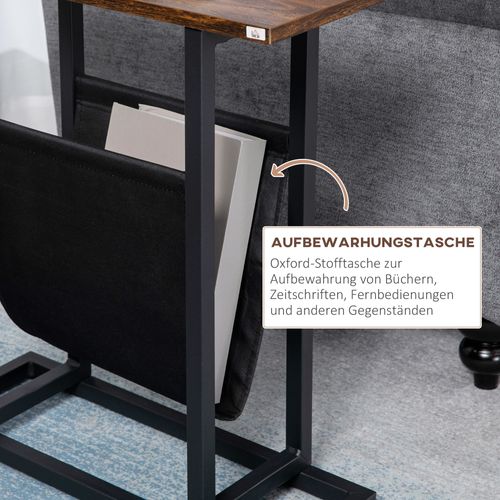 Table D’appoint Avec Pochette En Tissu Et Cadre Acier, Marron Foncé/noir, Salon/chambre