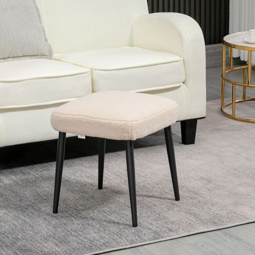 Pouf Carré En Velours Imitation Cachemire Avec Pieds En Acier, Beige 42x42x47cm