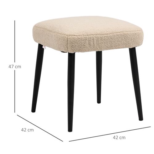 Pouf Carré En Velours Imitation Cachemire Avec Pieds En Acier, Beige 42x42x47cm