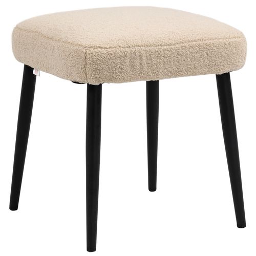 Pouf Carré En Velours Imitation Cachemire Avec Pieds En Acier, Beige 42x42x47cm