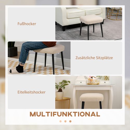 Pouf Carré En Velours Imitation Cachemire Avec Pieds En Acier, Beige 42x42x47cm