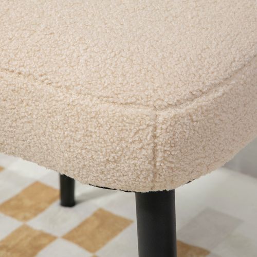 Pouf Carré En Velours Imitation Cachemire Avec Pieds En Acier, Beige 42x42x47cm