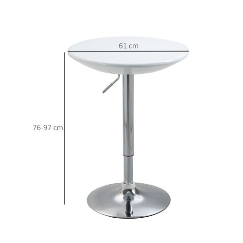 Table Bar Réglable Métal Laqué Abs 61×76-97 Cm Moderne, Blanc