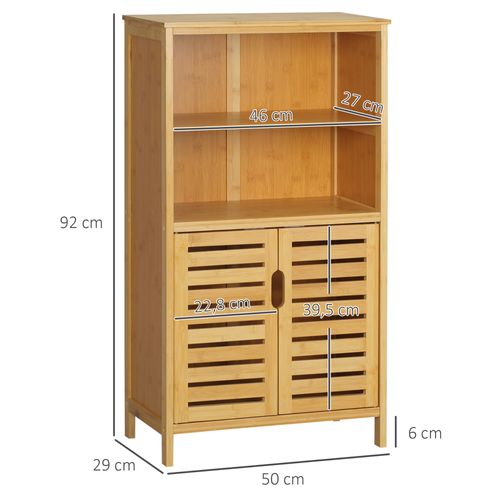 Armoire de salle de bains en bambou, meuble avec portes à lamelles et rangement pratique, 50x29x92cm