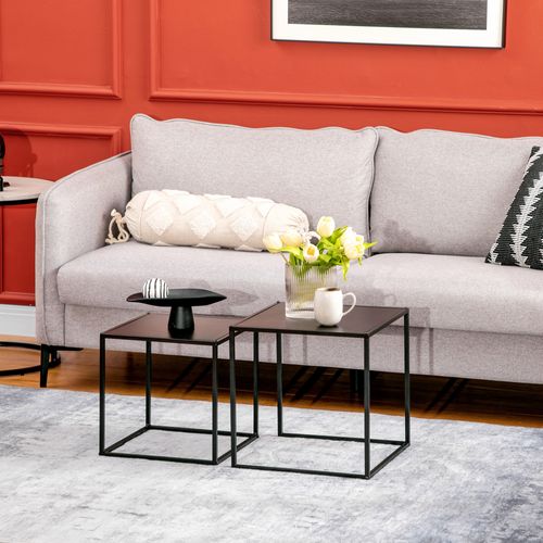 Ensemble 2 Tables Modernes 120×59×45 cm, Cadre En Acier Noir, 10 kg Max, Salon