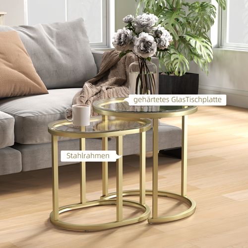 Tables Rondes Empilables Dorées 2 pcs, Cadre Acier, Pour Salon Ou Chambre