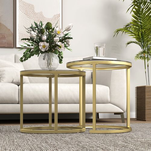 Tables Rondes Empilables Dorées 2 pcs, Cadre Acier, Pour Salon Ou Chambre