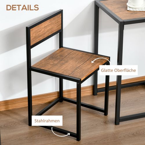 Ensemble Repas Métal Bois Naturel 3 Pièces Table Avec 2 Chaises, Idéal Petits Espaces