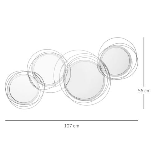 Set De 3 Miroirs En Métal Argenté, Décoration Murale Avec 4 Miroirs Ronds, Oeuvre Murale
