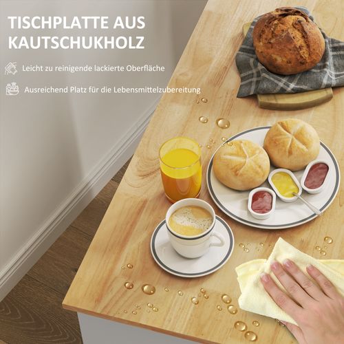 Îlot De Cuisine Chêne 107x50x85cm Avec Plan De Travail, Tiroirs, Étagère Ouverte, Roulettes