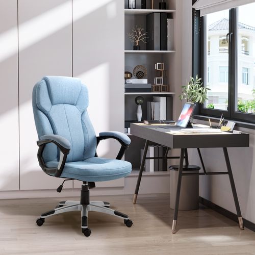 Chaise De Direction Ergonomique En Lin, Réglable, Bleu Clair, 66x75x110-120 cm