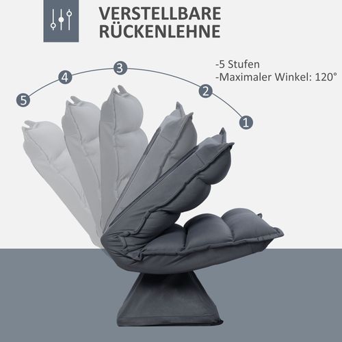 Fauteuil Relax Avec Revêtement En Acier Gris Foncé, Inclinable à 5 Niveaux, Pivotant à 360°