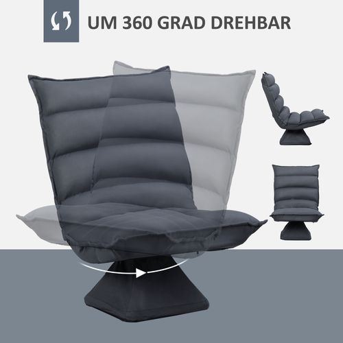 Fauteuil Relax Avec Revêtement En Acier Gris Foncé, Inclinable à 5 Niveaux, Pivotant à 360°